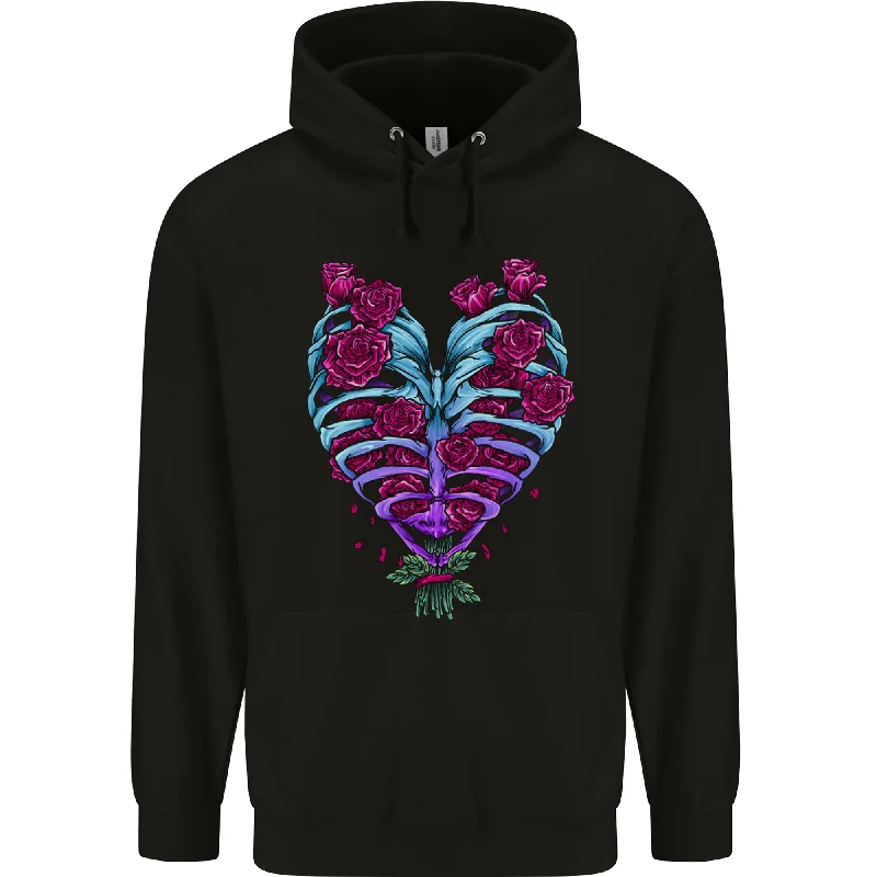 A Gothic Heart With Roses Skull Mens 80% Cotton Hoodie