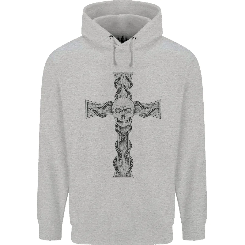 A Gothic Skull and Tentacles on a Cross Mens 80% Cotton Hoodie