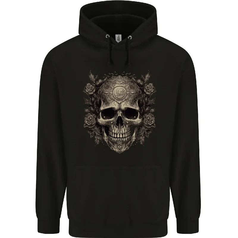 A Gothic Skull With Roses Mens 80% Cotton Hoodie