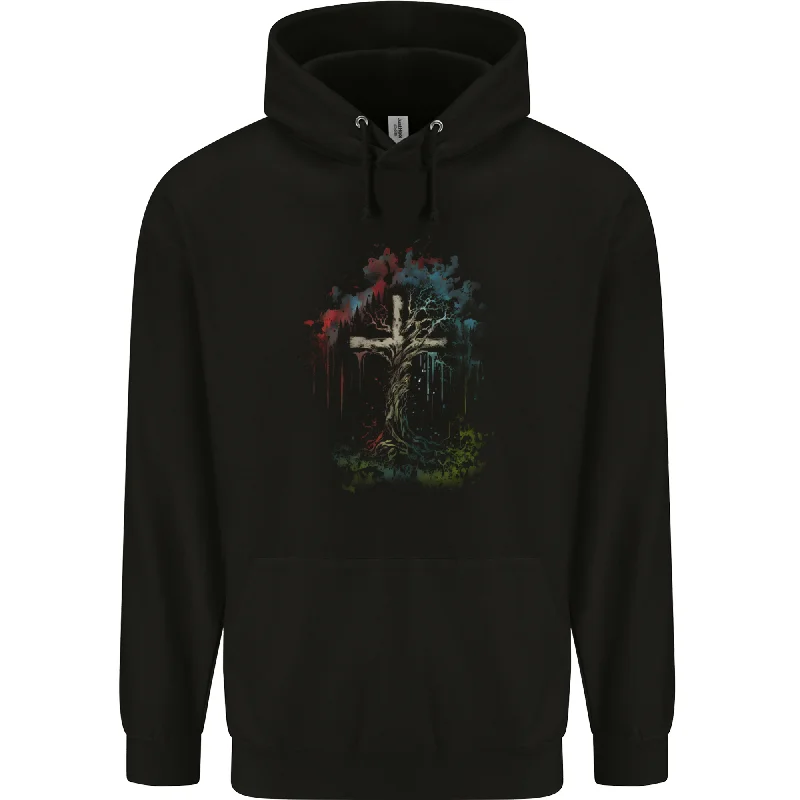 A Gothic Tree as a Christian Cross Mens 80% Cotton Hoodie