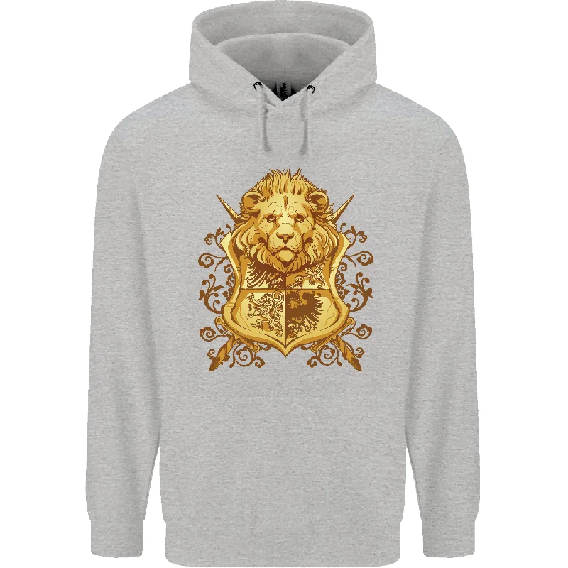 A Heraldic Lion Coat of Arms Shield Mens 80% Cotton Hoodie