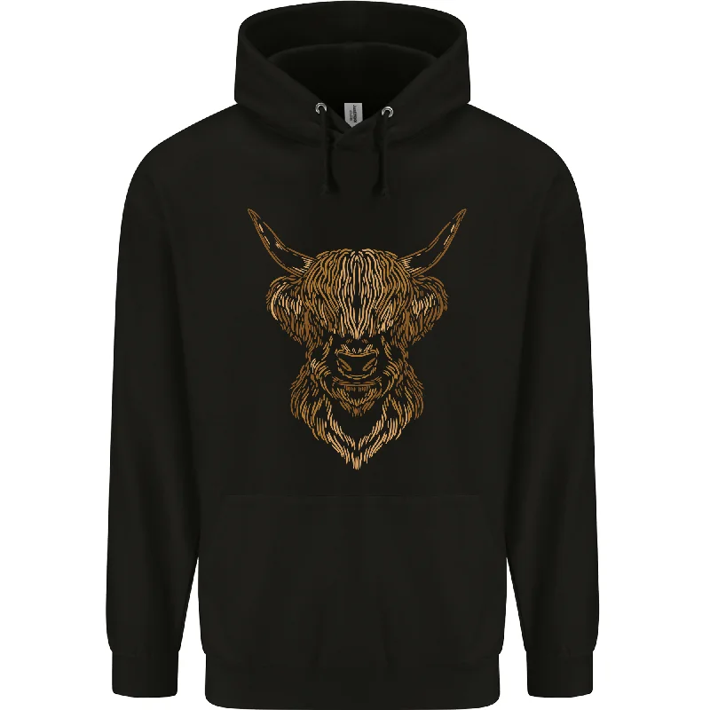 A Highland Cow Drawing Mens 80% Cotton Hoodie