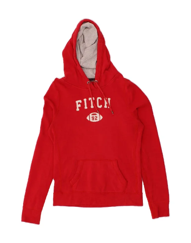 ABERCROMBIE & FITCH Womens Graphic Hoodie Jumper UK 14 Medium Red Cotton Hoodie with Hem Embroidery Detailed Premium ABERCROMBIE & FITCH Womens Graphic Hoodie Jumper UK 14 Medium Red Cotton Hoodie with Hem Embroidery Detailed Premium