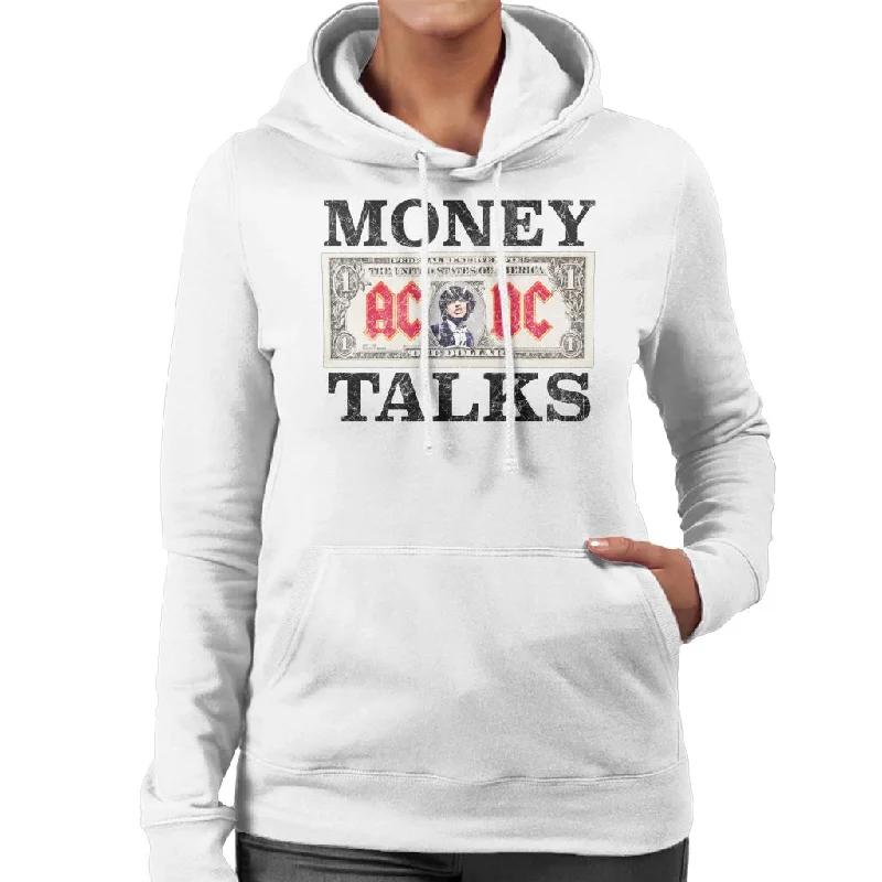 AC/DC Dollar Bill Money Talks Women's Hooded Sweatshirt Hoodie with Neon Bright Vibrant AC/DC Dollar Bill Money Talks Women's Hooded Sweatshirt Hoodie with Neon Bright Vibrant