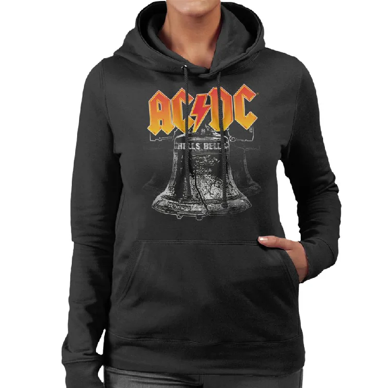 AC/DC Hell Bells Women's Hooded Sweatshirt Hoodie with Hem Raw Edge Edgy Unfinished