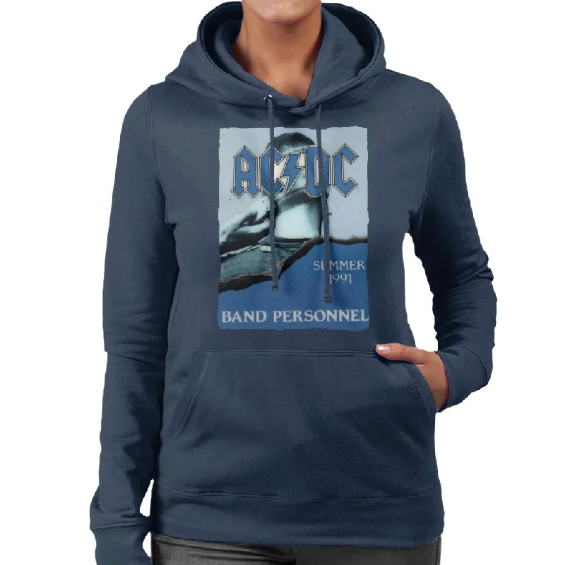 AC/DC Summer 1991 Band Personnel Women's Hooded Sweatshirt Hoodie with Tied Waist Feminine Flattering AC/DC Summer 1991 Band Personnel Women's Hooded Sweatshirt Hoodie with Tied Waist Feminine Flattering