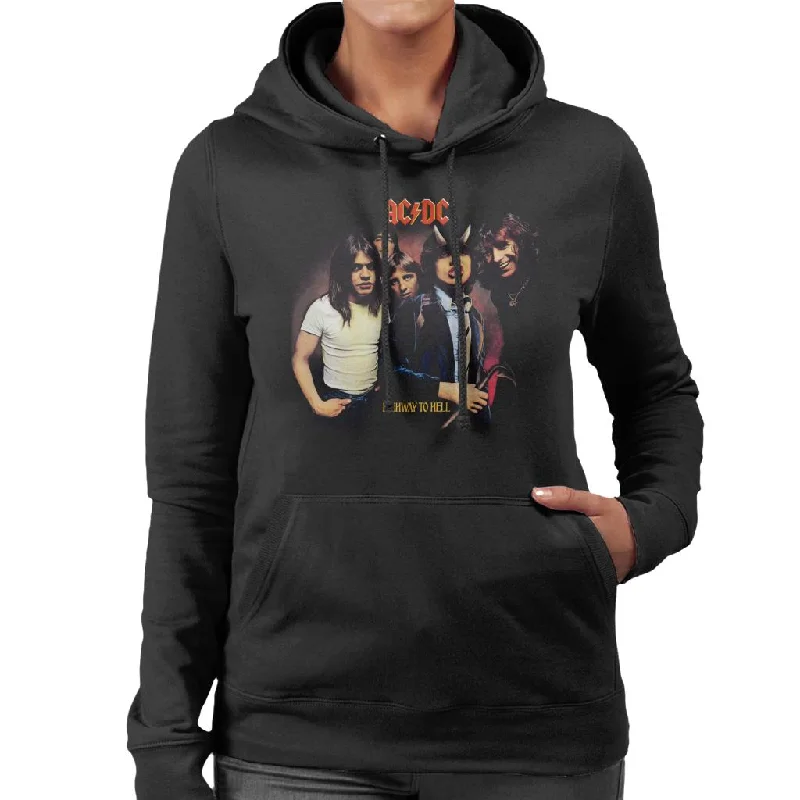 AC/DC Highway To Hell Bandmates Horns Women's Hooded Sweatshirt Hoodie with Full-Zip Functional Layering AC/DC Highway To Hell Bandmates Horns Women's Hooded Sweatshirt Hoodie with Full-Zip Functional Layering