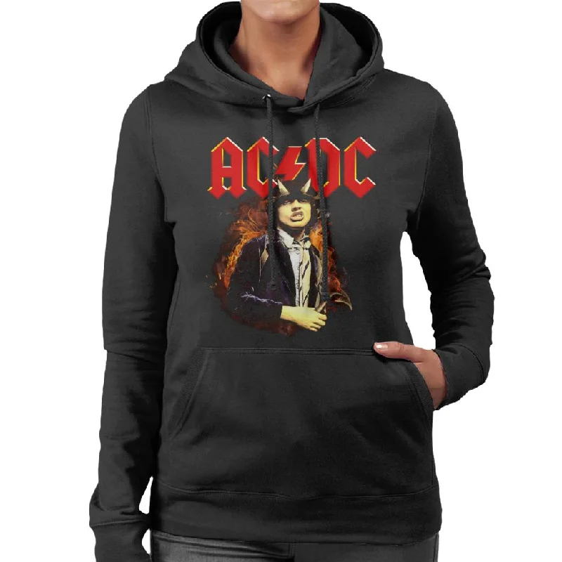 AC/DC Logo Angus Young Highway To Hell Women's Hooded Sweatshirt Hoodie with Longline Fit Extended Stylish AC/DC Logo Angus Young Highway To Hell Women's Hooded Sweatshirt Hoodie with Longline Fit Extended Stylish