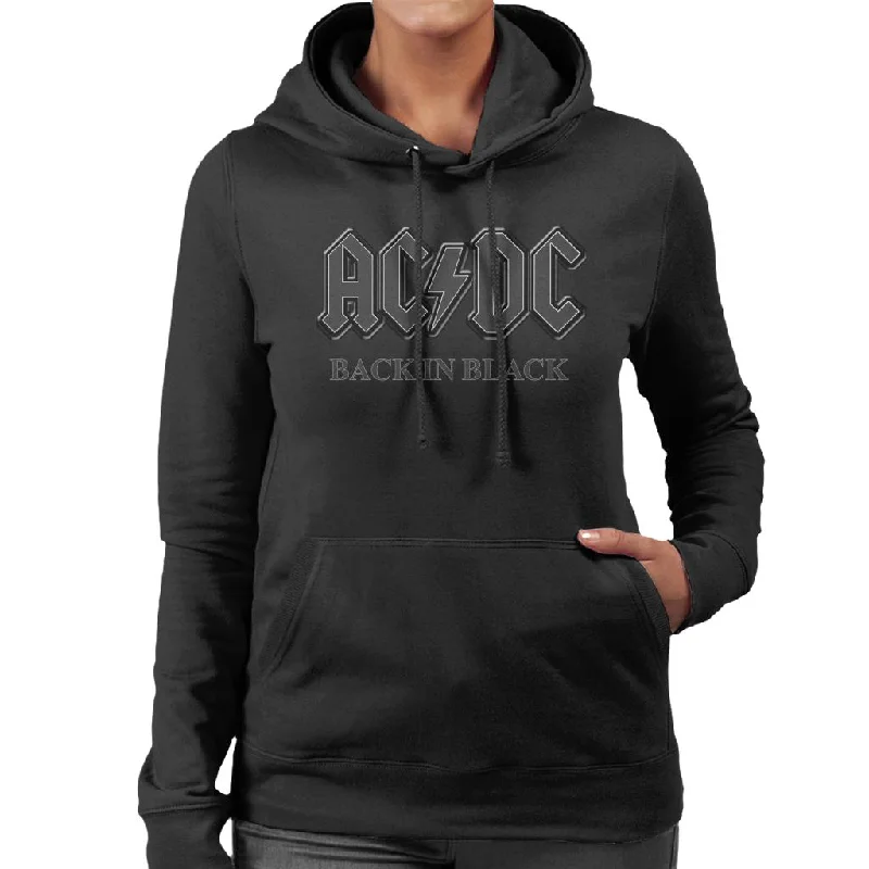 AC/DC Logo Back In Black Women's Hooded Sweatshirt Hoodie with Set-In Sleeves Structured Classic AC/DC Logo Back In Black Women's Hooded Sweatshirt Hoodie with Set-In Sleeves Structured Classic