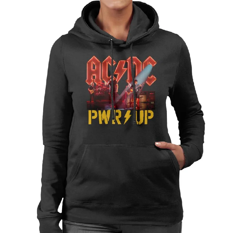 AC/DC Power Up Stage Lights Women's Hooded Sweatshirt Hoodie with High Neck Warm Protective AC/DC Power Up Stage Lights Women's Hooded Sweatshirt Hoodie with High Neck Warm Protective