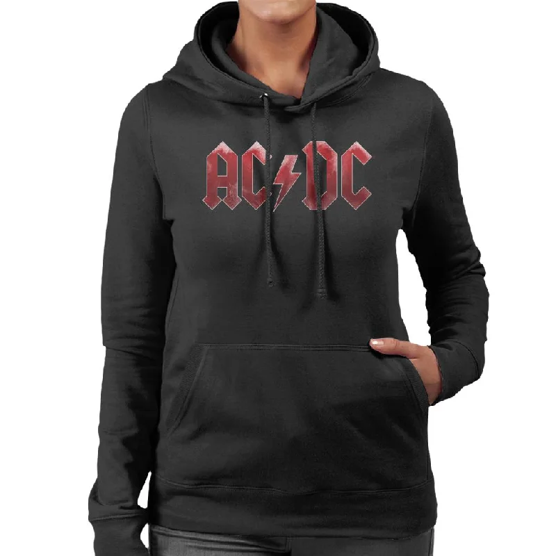 AC/DC Red Ice Logo Women's Hooded Sweatshirt Hoodie with Hem Drawcord Adjustable Customizable AC/DC Red Ice Logo Women's Hooded Sweatshirt Hoodie with Hem Drawcord Adjustable Customizable