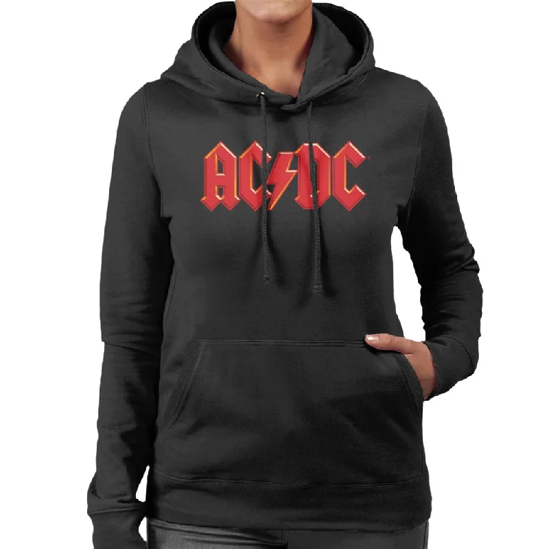 AC/DC Red Thunderbolt Logo Women's Hooded Sweatshirt Hoodie with Zipper Placket Modern Functional AC/DC Red Thunderbolt Logo Women's Hooded Sweatshirt Hoodie with Zipper Placket Modern Functional