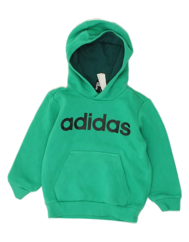 ADIDAS Boys Graphic Hoodie Jumper 5-6 Years Green Cotton Hoodie with Hem Patch Decorative Personalized ADIDAS Boys Graphic Hoodie Jumper 5-6 Years Green Cotton Hoodie with Hem Patch Decorative Personalized