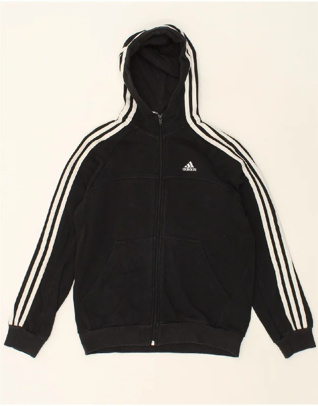 ADIDAS Boys Zip Hoodie Sweater 11-12 Years  Black Cotton