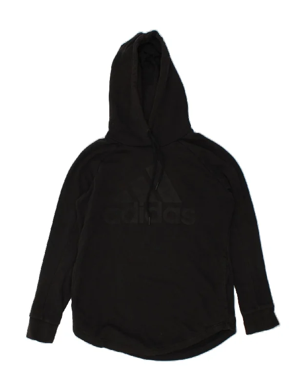 ADIDAS Womens Graphic Hoodie Jumper UK 12-14 Medium Black Cotton Hoodie with Front Slit Layering Stylish ADIDAS Womens Graphic Hoodie Jumper UK 12-14 Medium Black Cotton Hoodie with Front Slit Layering Stylish