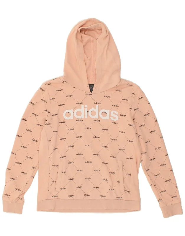 ADIDAS Womens Graphic Hoodie Jumper UK 14 Medium Beige Cotton