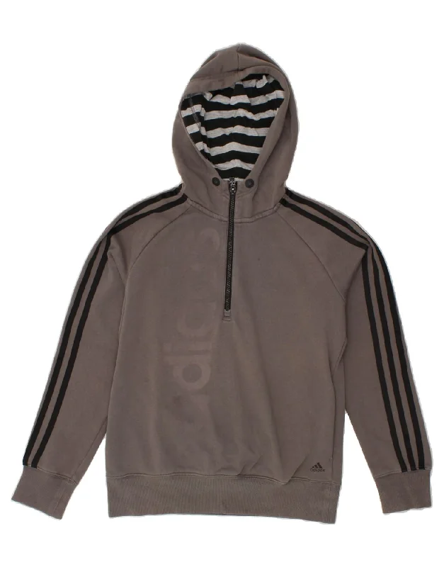 ADIDAS Womens Graphic Zip Neck Hoodie Jumper UK 8/10 Small Grey Cotton