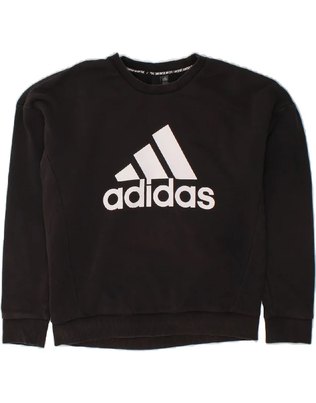 ADIDAS Womens Oversized Graphic Sweatshirt Jumper UK 12/14 Medium Black Hoodie with Hem Detail Decorative Unique ADIDAS Womens Oversized Graphic Sweatshirt Jumper UK 12/14 Medium Black Hoodie with Hem Detail Decorative Unique