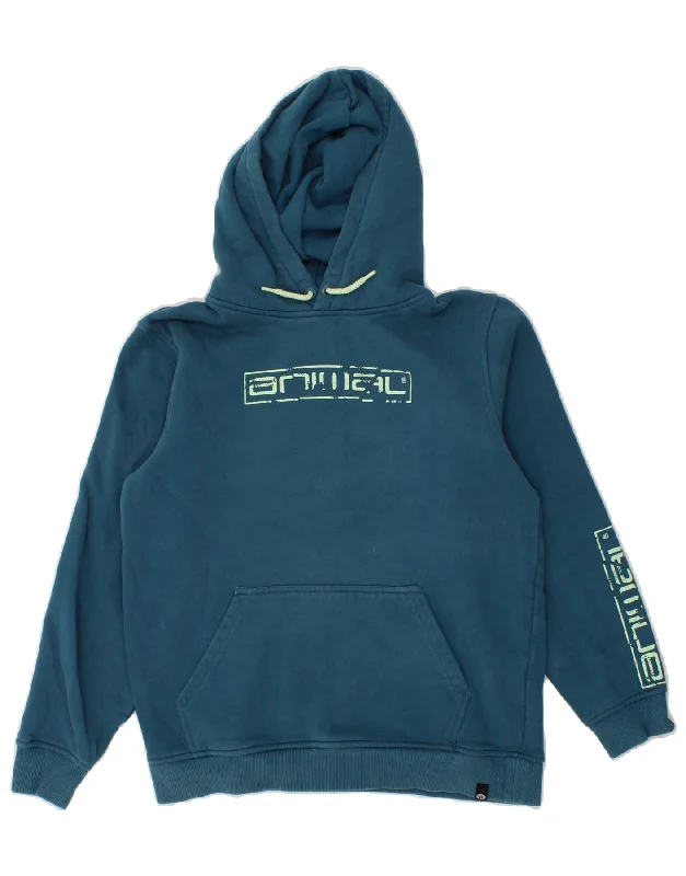 ANIMAL Boys Graphic Hoodie Jumper 13-14 Years Blue Cotton Hoodie with Hem Frayed Vintage Worn ANIMAL Boys Graphic Hoodie Jumper 13-14 Years Blue Cotton Hoodie with Hem Frayed Vintage Worn