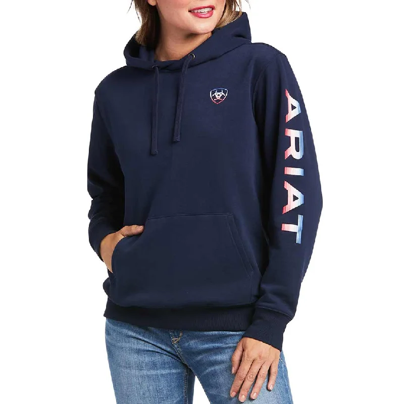 Ariat Women's REAL Serape Logo Arm Sweatshirt Hoodie with Hem Detail Decorative Unique Ariat Women's REAL Serape Logo Arm Sweatshirt Hoodie with Hem Detail Decorative Unique