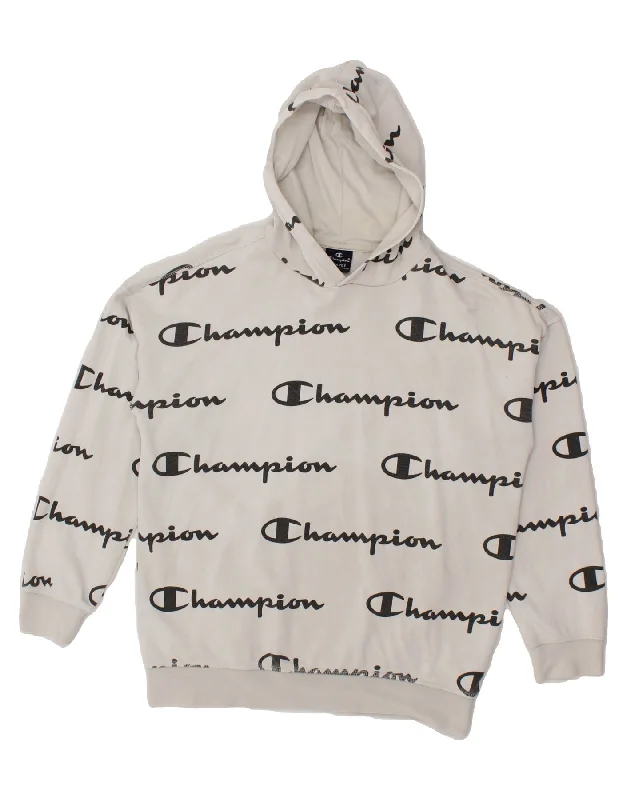 CHAMPION Boys Graphic Hoodie Jumper 13-14 Years XL White Cotton