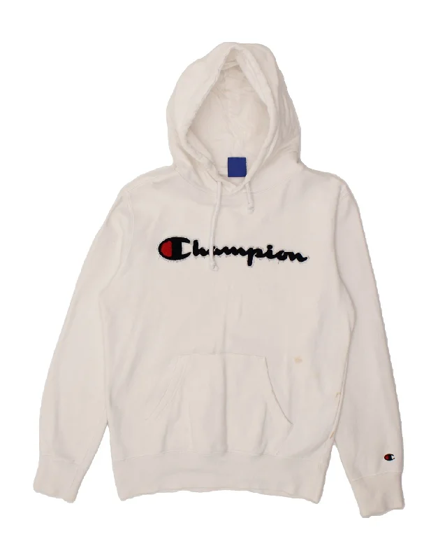 CHAMPION Womens Graphic Hoodie Jumper UK 10 Small White Cotton