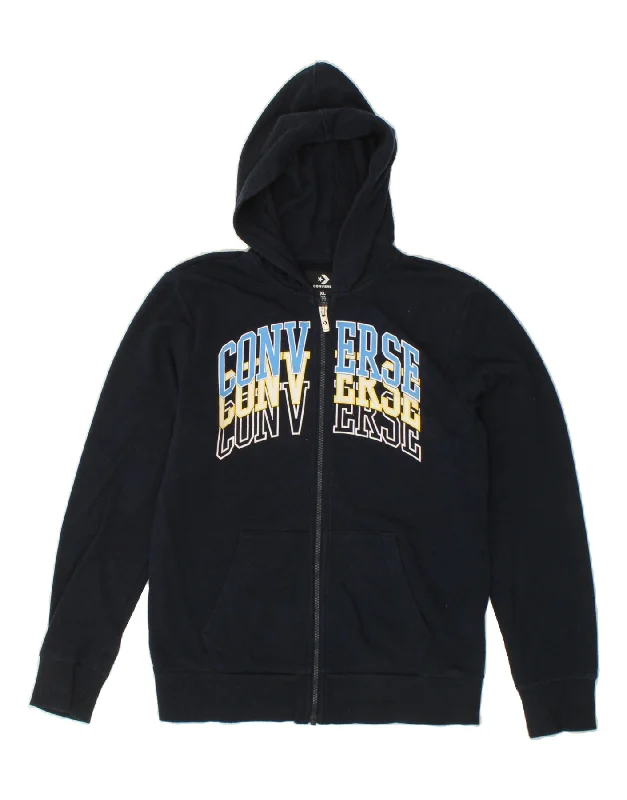 CONVERSE Boys Graphic Zip Hoodie Sweater 13-14 Years XL Navy Blue Cotton Hooded Sweatshirt Casual Wear Street Style CONVERSE Boys Graphic Zip Hoodie Sweater 13-14 Years XL Navy Blue Cotton Hooded Sweatshirt Casual Wear Street Style