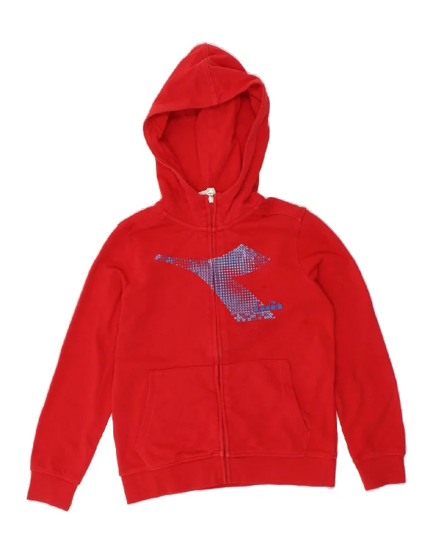 DIADORA Boys Graphic Zip Hoodie Sweater 11-12 Years Large Red Cotton Hoodie with Front Slit Layering Stylish DIADORA Boys Graphic Zip Hoodie Sweater 11-12 Years Large Red Cotton Hoodie with Front Slit Layering Stylish