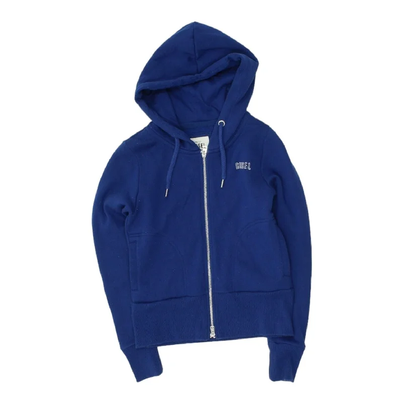 Diesel Sleeve Tape Logo Mens Blue Full Zip Hoodie | Designer Streetwear VTG Hoodie with Toggle Buttons Decorative Unique Diesel Sleeve Tape Logo Mens Blue Full Zip Hoodie | Designer Streetwear VTG Hoodie with Toggle Buttons Decorative Unique