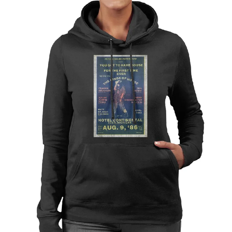 DJ International Kings Of House '86 Poster Women's Hooded Sweatshirt Hoodie with Drawcord Adjustable Secure DJ International Kings Of House '86 Poster Women's Hooded Sweatshirt Hoodie with Drawcord Adjustable Secure
