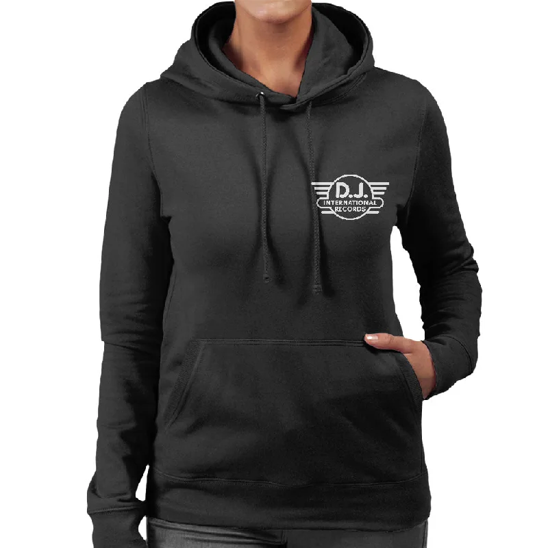 DJ International Records Classic Logo Women's Hooded Sweatshirt Graphic Hoodie Design Print DJ International Records Classic Logo Women's Hooded Sweatshirt Graphic Hoodie Design Print