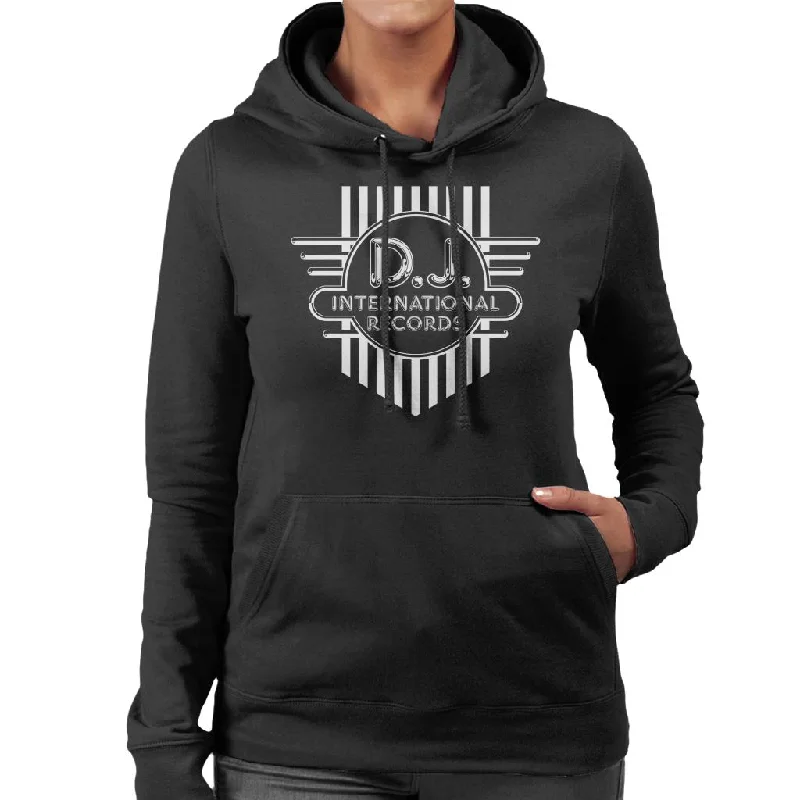 DJ International Records Cross Logo Women's Hooded Sweatshirt Hoodie with Tie-Dye Psychedelic Retro DJ International Records Cross Logo Women's Hooded Sweatshirt Hoodie with Tie-Dye Psychedelic Retro