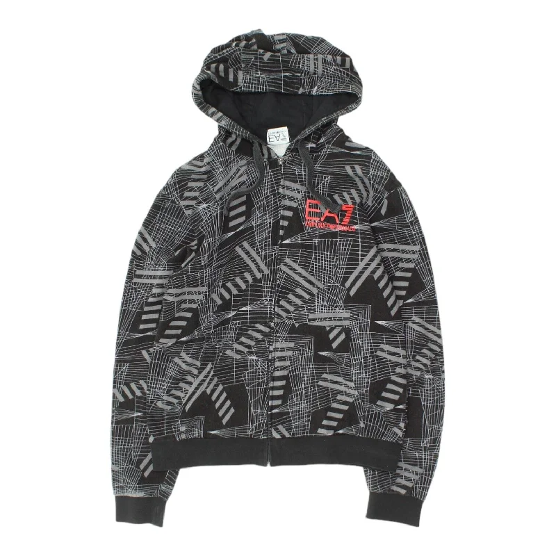 EA7 Emporio Armani Mens Black All Over Print Full Zip Hoodie | Designer VTG Hoodie with Turtle Neck Cozy Winter EA7 Emporio Armani Mens Black All Over Print Full Zip Hoodie | Designer VTG Hoodie with Turtle Neck Cozy Winter