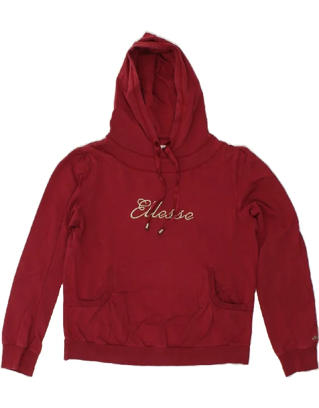 ELLESSE Womens Graphic Hoodie Jumper UK 16 Large Burgundy Cotton