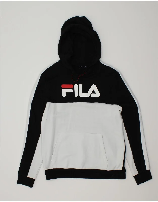 FILA Mens Graphic Hoodie Jumper Small Black Colourblock Cotton