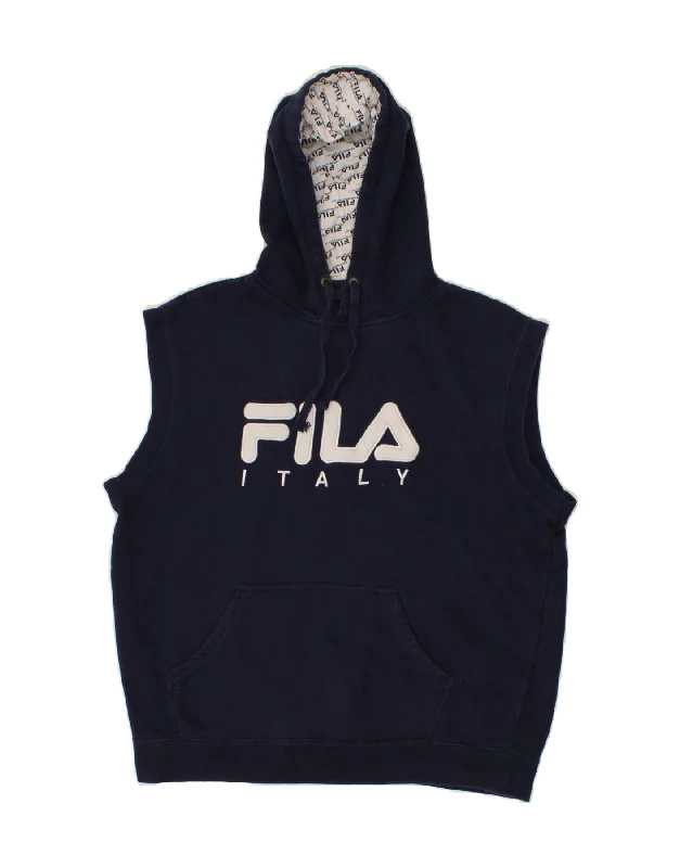 FILA Mens Graphic Sleeveless Hoodie Jumper Large Navy Blue Cotton