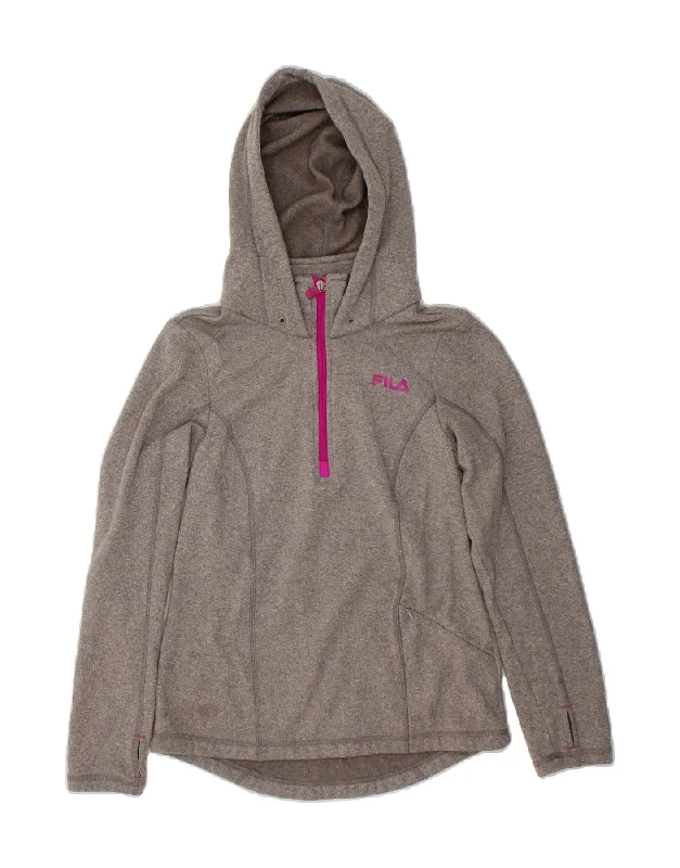 FILA Womens Zip Neck Hoodie Jumper UK 6 XS Grey Polyester Hoodie with Rolled Sleeves Casual Relaxed FILA Womens Zip Neck Hoodie Jumper UK 6 XS Grey Polyester Hoodie with Rolled Sleeves Casual Relaxed