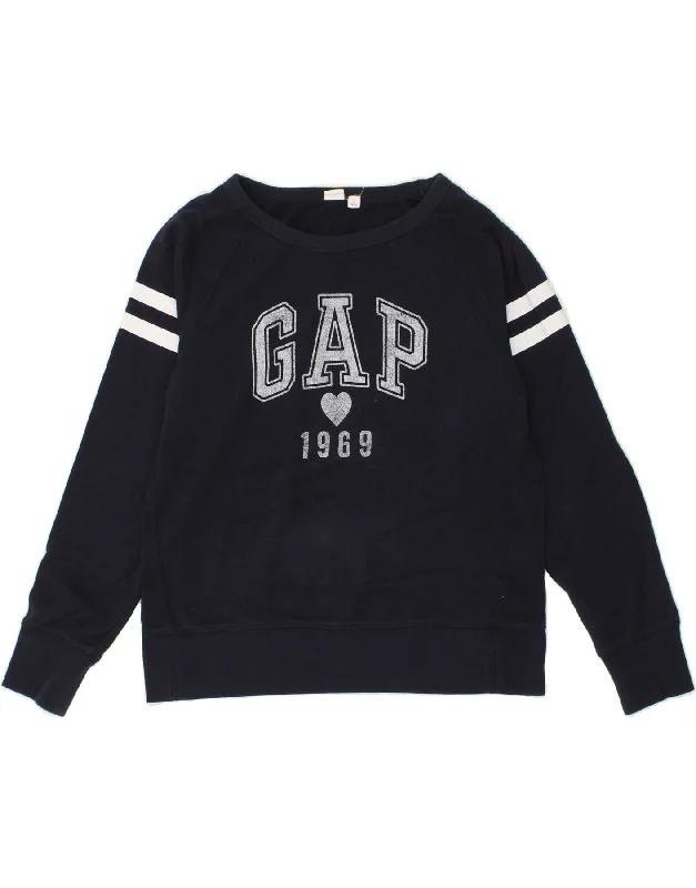 GAP Womens Graphic Sweatshirt Jumper UK 14 Medium Navy Blue Cotton Hoodie Sweatshirt Pullover GAP Womens Graphic Sweatshirt Jumper UK 14 Medium Navy Blue Cotton Hoodie Sweatshirt Pullover