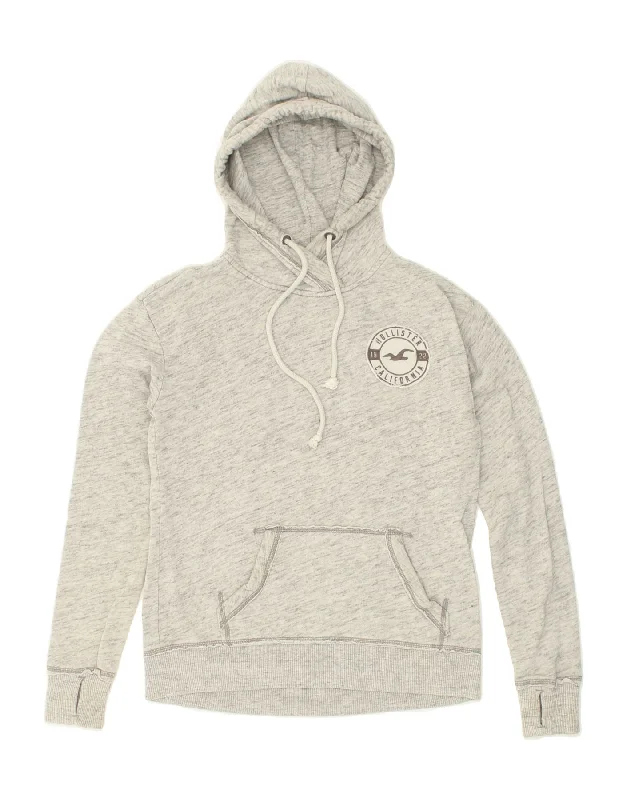 HOLLISTER Womens Graphic Hoodie Jumper UK 6 XS Grey Flecked Cotton Hoodie with Mesh Breathable Sporty HOLLISTER Womens Graphic Hoodie Jumper UK 6 XS Grey Flecked Cotton Hoodie with Mesh Breathable Sporty