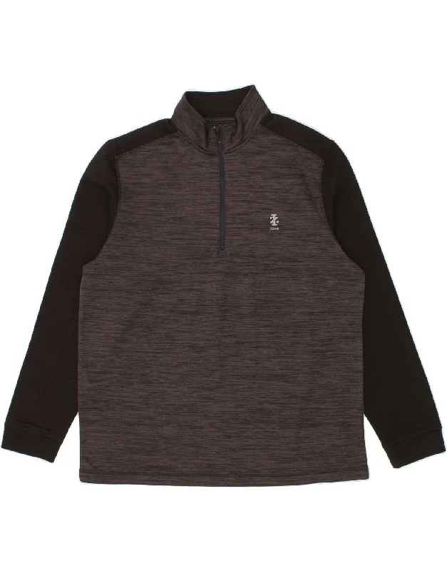 IZOD Mens Golf Zip Neck Sweatshirt Jumper Large Grey Colourblock Polyester Hoodie with Tie-Dye Psychedelic Retro
