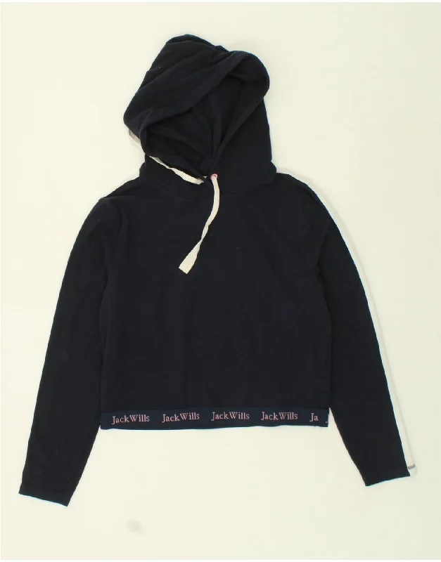 JACK WILLS Womens Graphic Crop Hoodie Jumper UK 12 Medium Navy Blue Cotton Hoodie with Sequins Glamorous Eye-catching JACK WILLS Womens Graphic Crop Hoodie Jumper UK 12 Medium Navy Blue Cotton Hoodie with Sequins Glamorous Eye-catching