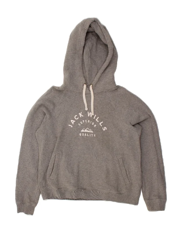 JACK WILLS Womens Graphic Hoodie Jumper UK 14 Large Grey Cotton Hoodie with Ribbed Neckline Snug Warm JACK WILLS Womens Graphic Hoodie Jumper UK 14 Large Grey Cotton Hoodie with Ribbed Neckline Snug Warm