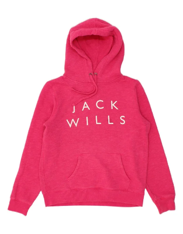 JACK WILLS Womens Graphic Hoodie Jumper UK 14 Large Pink Flecked Cotton Hoodie with High Neck Warm Protective JACK WILLS Womens Graphic Hoodie Jumper UK 14 Large Pink Flecked Cotton Hoodie with High Neck Warm Protective