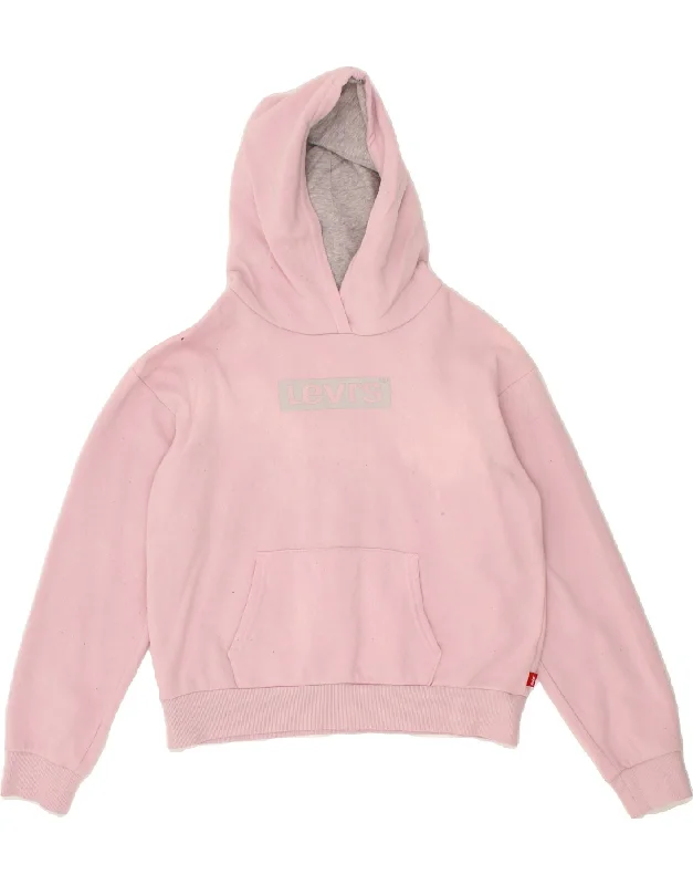 LEVI'S Girls Graphic Hoodie Jumper 13-14 Years Pink Cotton