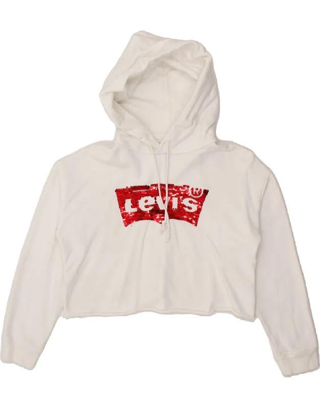 LEVI'S Womens Graphic Crop Hoodie Jumper UK 2 2XS White