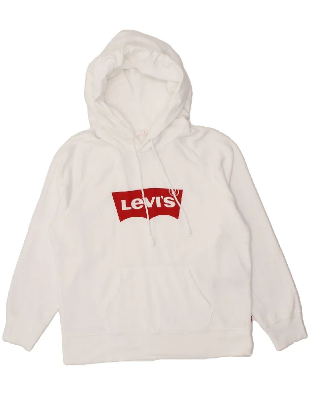 LEVI'S Womens Graphic Hoodie Jumper UK 14 Medium White Cotton