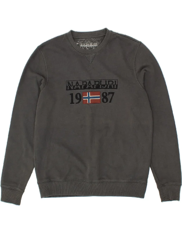 NAPAPIJRI Mens Graphic Sweatshirt Jumper Large Grey Cotton Hoodie with Crew Neck Simple Timeless NAPAPIJRI Mens Graphic Sweatshirt Jumper Large Grey Cotton Hoodie with Crew Neck Simple Timeless