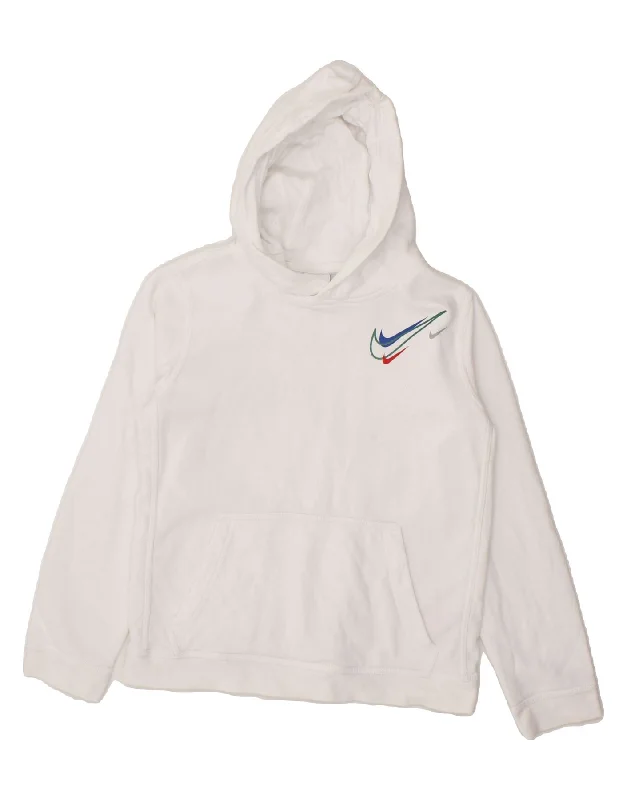 NIKE Boys Graphic Hoodie Jumper 12-13 Years Large White Cotton