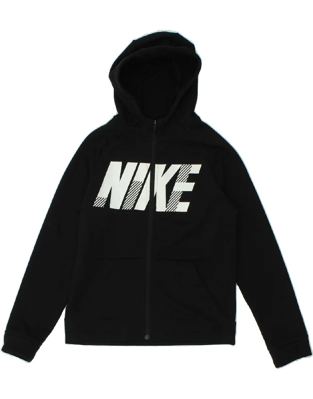 NIKE Boys Graphic Zip Hoodie Sweater 12-13 Years Large Black Polyester