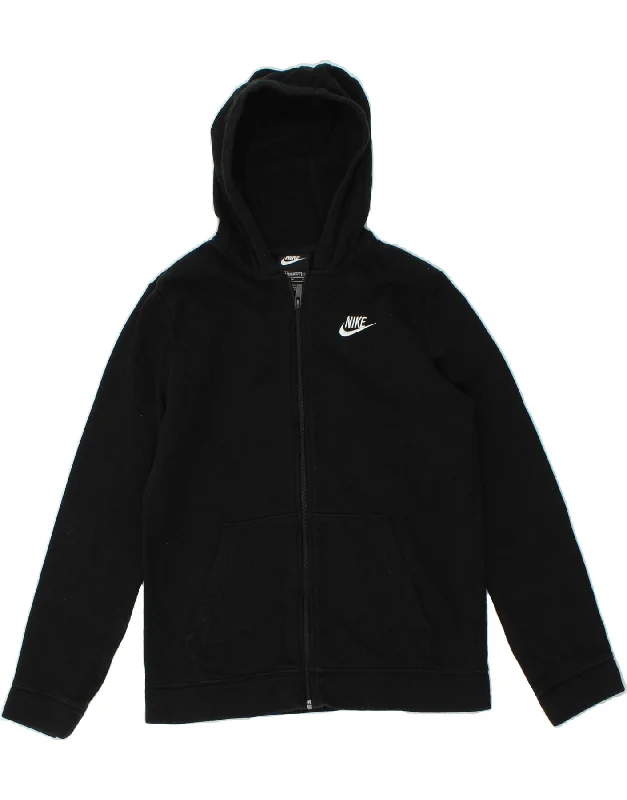 NIKE Boys Standard Fit Zip Hoodie Sweater 13-14 Years XL Black Cotton